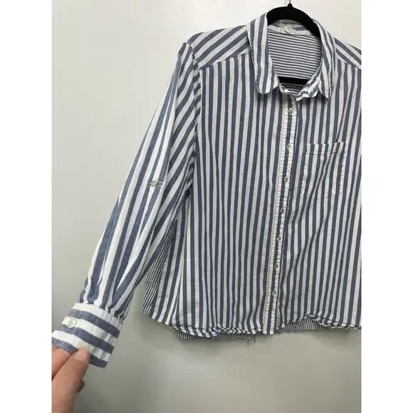 Jane and Delancey Striped Long Sleeve Button Down Shirt Cotton Blue Women's 1X - Picture 4 of 10